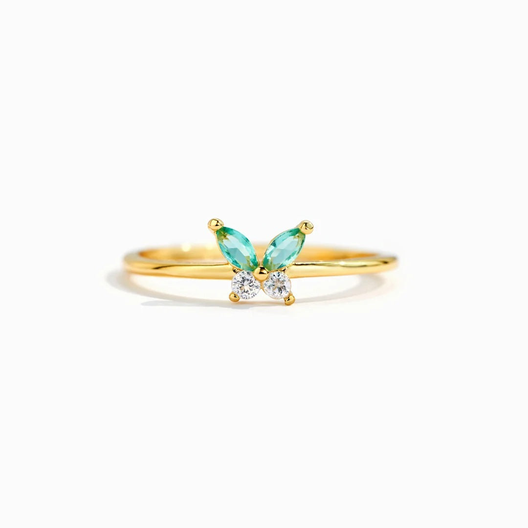 Butterfly Rhinestone Zircon Ring Women's Sterling Silver