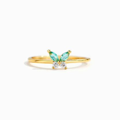 Butterfly Rhinestone Zircon Ring Women's Sterling Silver