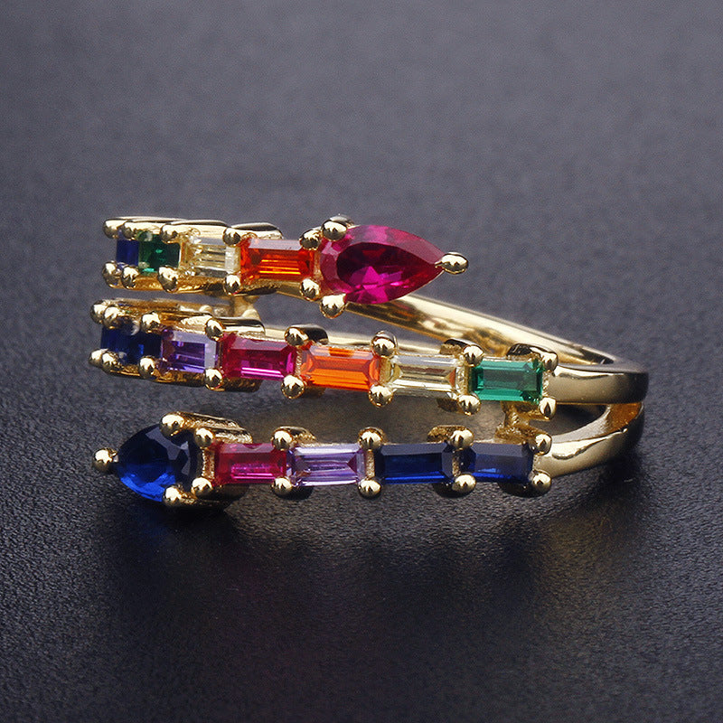 Sterling Silver Zircon Ring Simple Rectangular Color