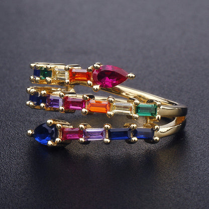Sterling Silver Zircon Ring Simple Rectangular Color