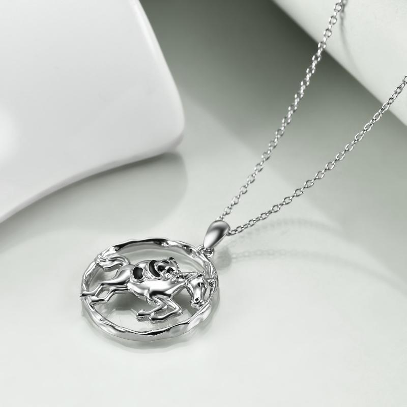 925 Sterling Silver Horse and Panda Running Horse Pendant Necklace Jewelry