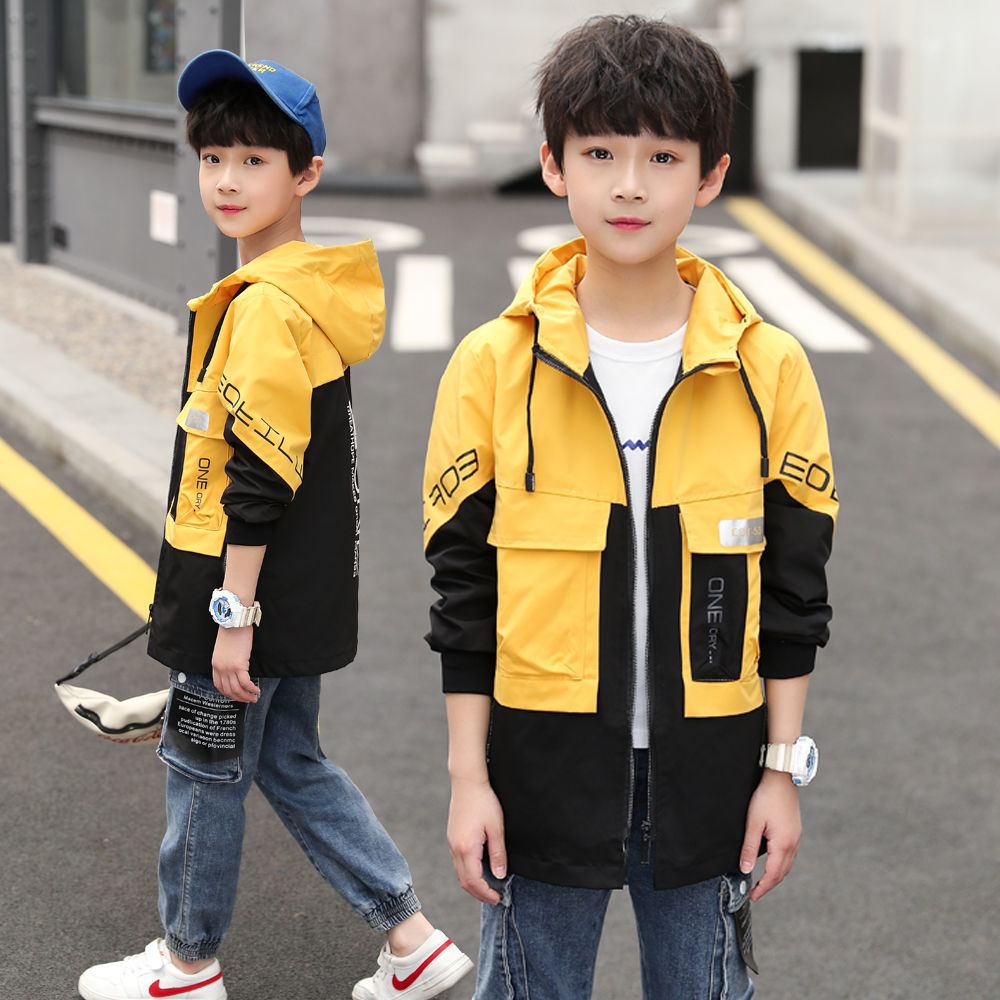 Hooded Middle And Large Children Long Windbreaker Kids Top