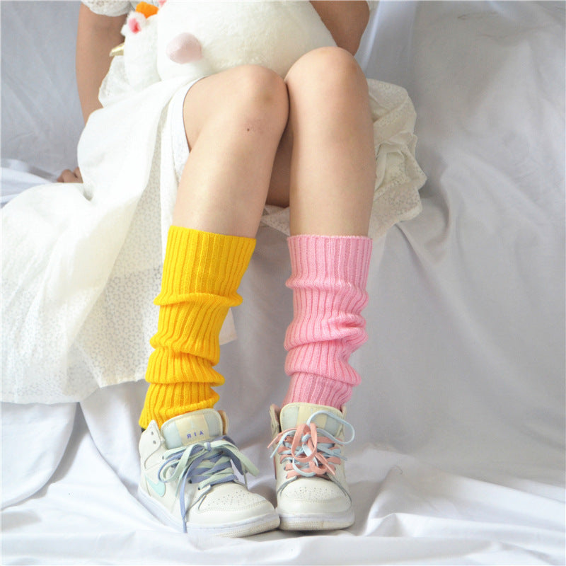 Candy Color Japanese Solid Color Bunching Socks