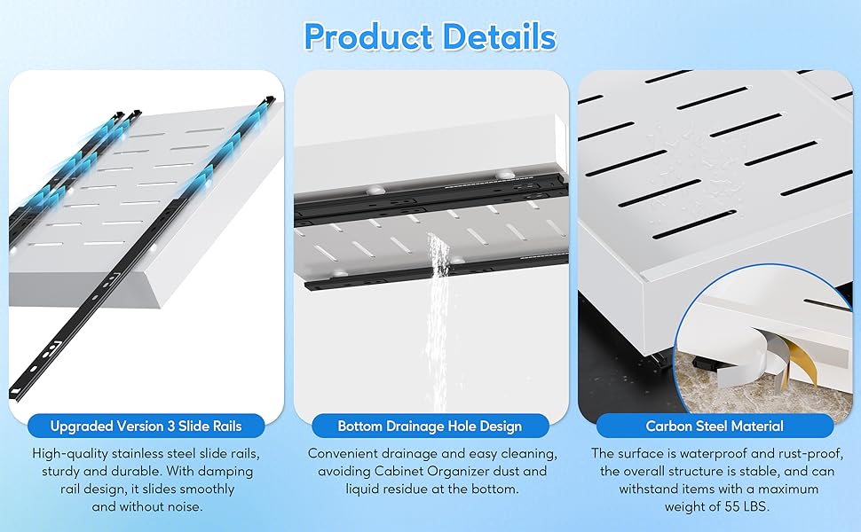 Pull Out Kitchen  Storage Rack Cabinet Organizer Expandable Heavy Duty Slide Out Drawers  for Kitchen,Bathroom,Pantry Organizer