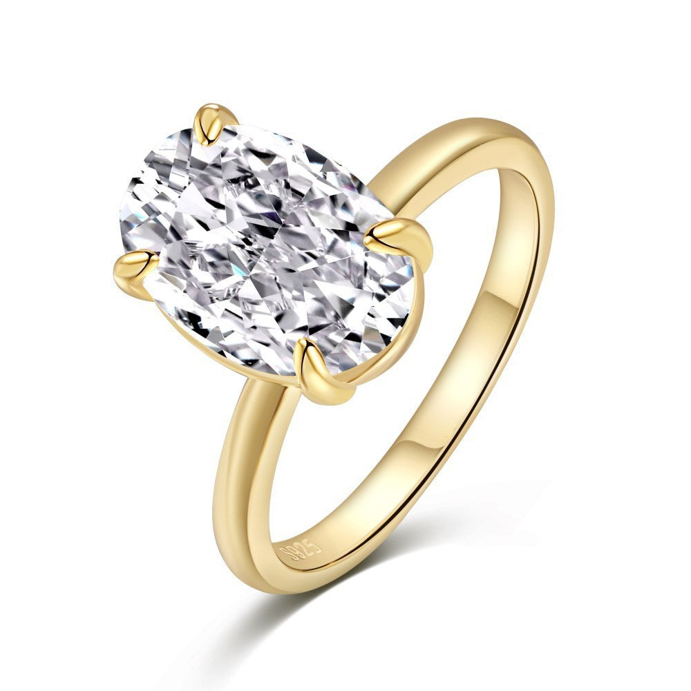 Sterling Silver Ring Carbon Diamond Zircon Classic Big Design Wedding