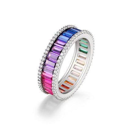 Men And Women S925 Single Row Inlaid Colored Gems Ring