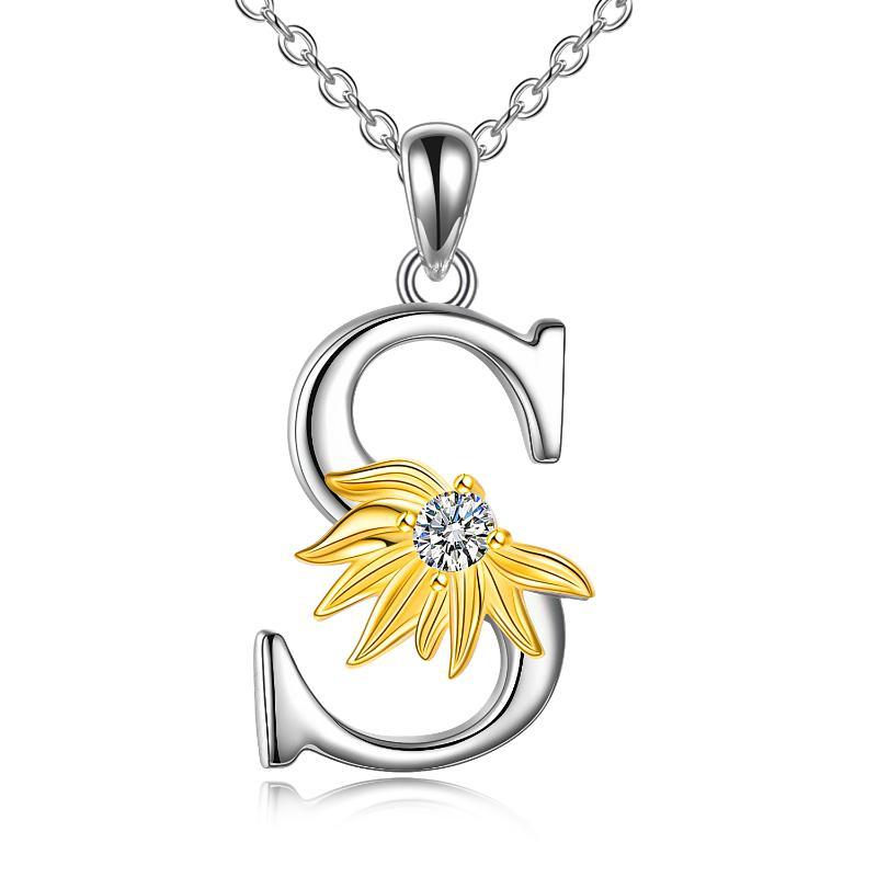 Sterling Silver Initial Alphabet Sunflower A Letter Script Name Pendant Necklace