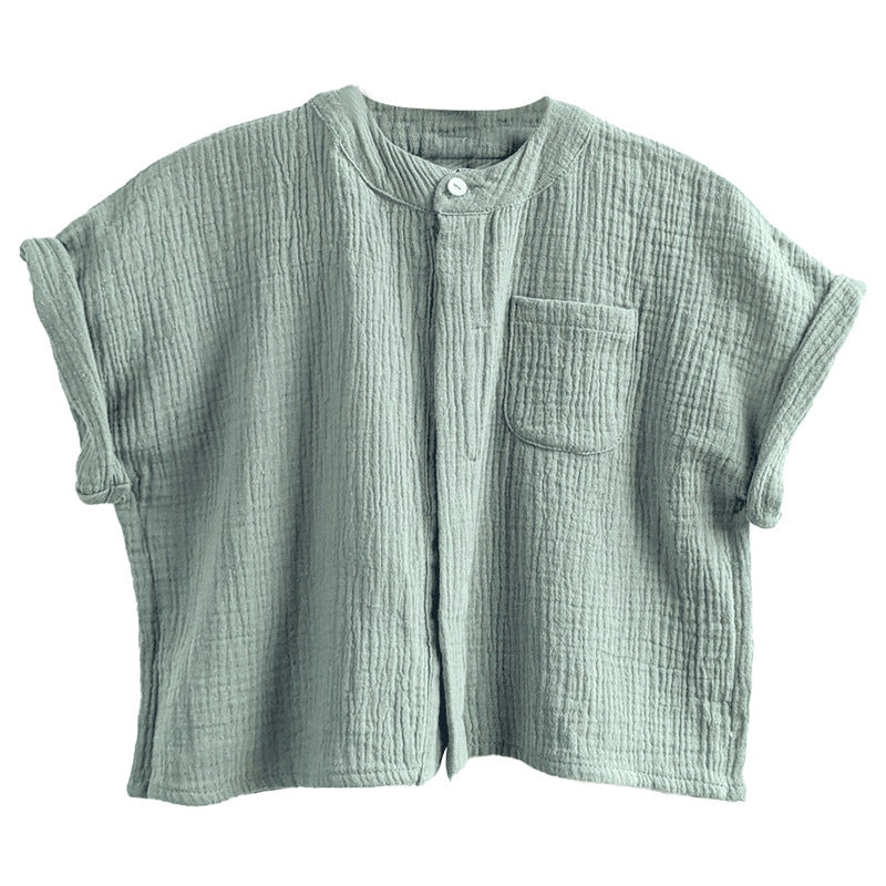 Cotton Double-layer Gauze Shirt Boy Casual Short-sleeved Top