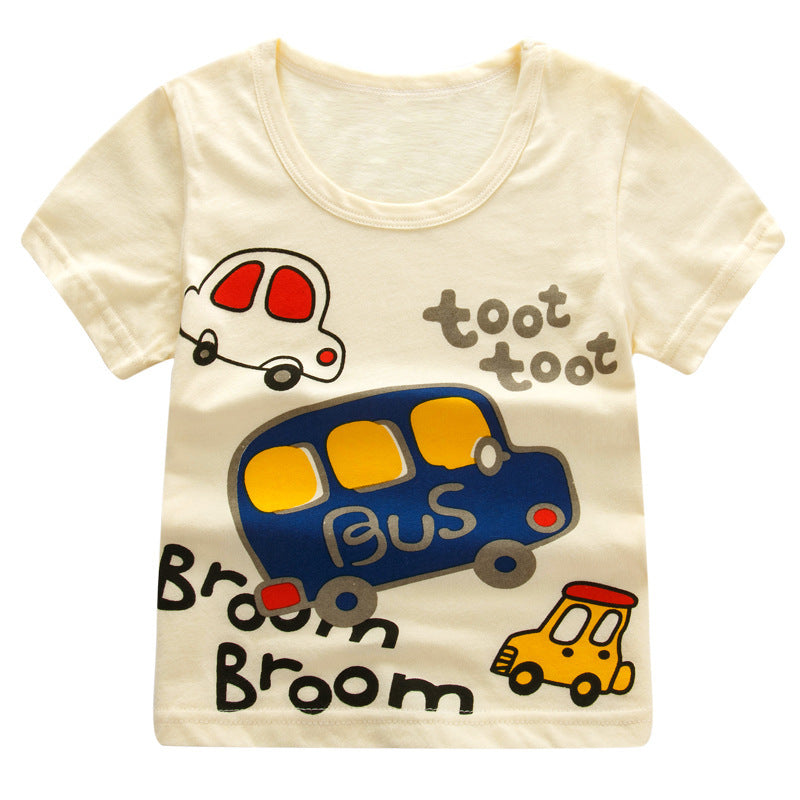 Cool School Bus Cartoon Cotton T Shirt Kids Unisex