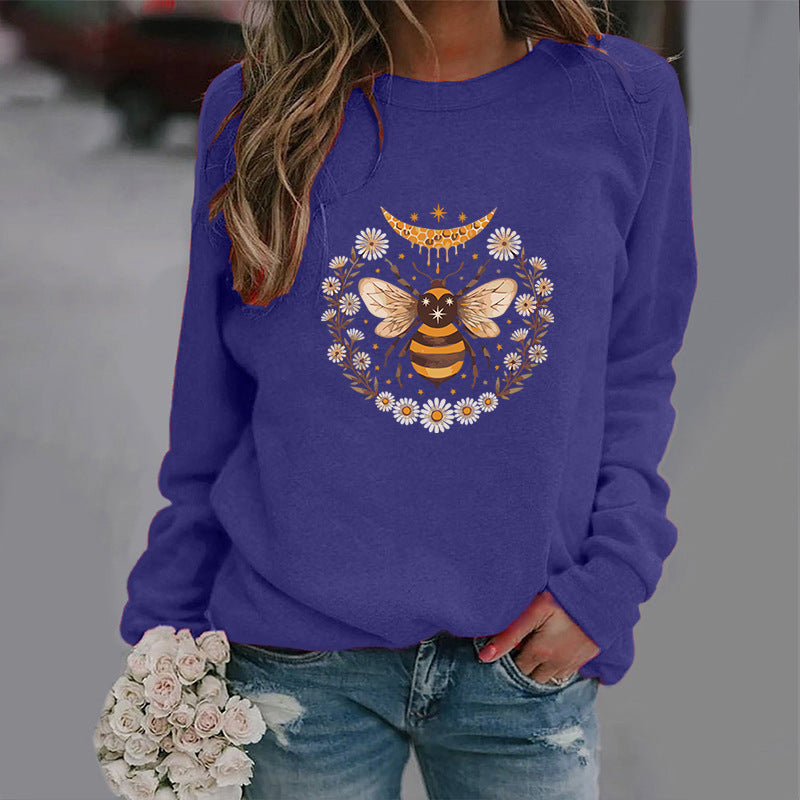 Women's Fashion Moon Bee Trendy Round Neck Sweater