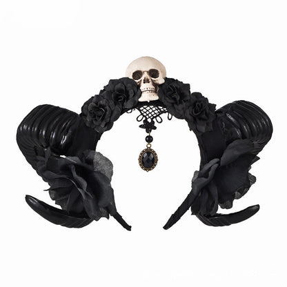 Skeleton Head Sheep Horn Headwear Photo DIY Hair Hoop