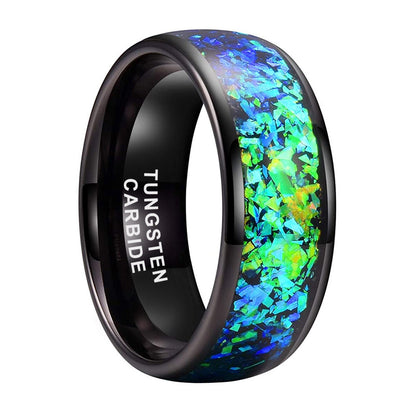 8mm Inlaid Blue And Green Ornamental Stone Pieces Tungsten Ring