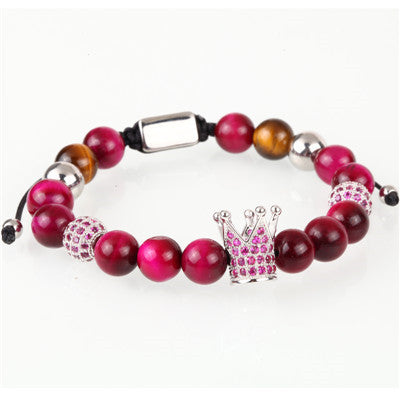 Inlaid Zircon Crown Transfer Beads Woven Men's Bracelet