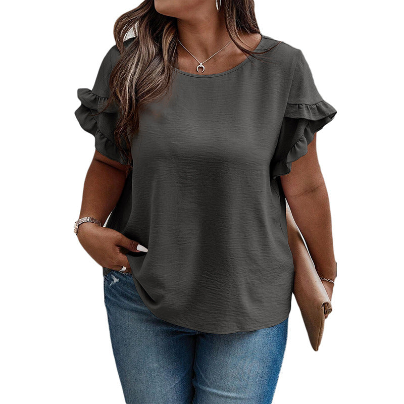 Oversized Loose Fitting Women's Ruffled Short Sleeved T-shirt