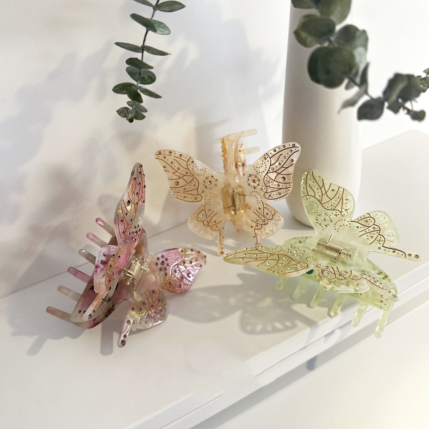 Oversized Light Luxury Glass Butterfly Hair Claw Headdress