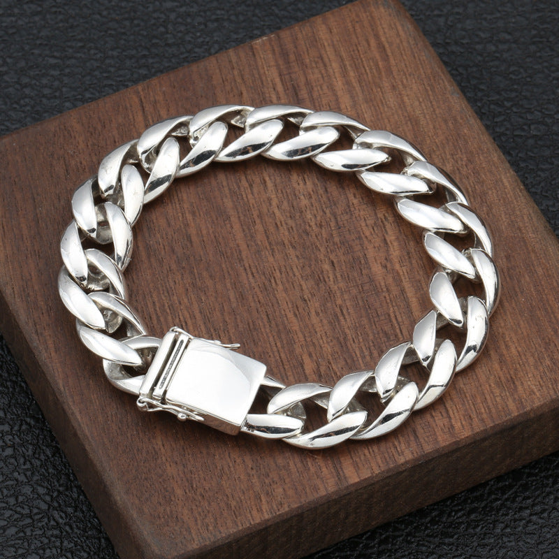 S925 Sterling Silver Fashion Ornament Personality Thick Type Korean Style Simple Glossy Bracelet