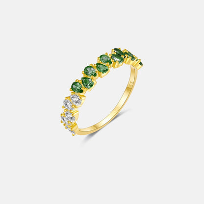 S925 Silver Drop-shaped Gang Drill Emerald Ring