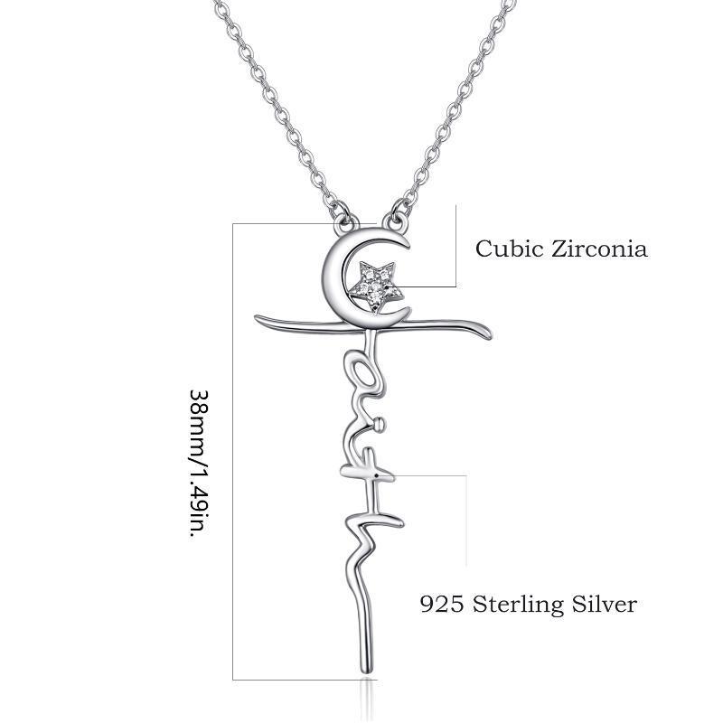 S925 Sterling Silver Faith Cross Moon and Star Necklace Pendant Jewelry