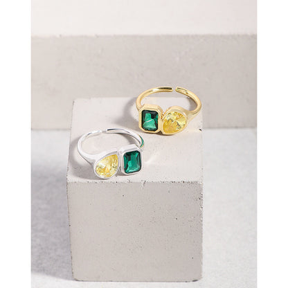 Special Interest Light Luxury Design Sense Geometric All-match Emerald Zircon Ring