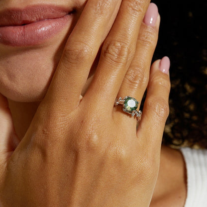 S925 Silver Water Plant Agate Stone Finger Ring Unique And Elegant