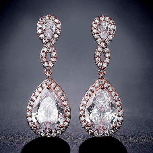 Bridal Banquet Drop-shaped Earrings With AAA Zircon