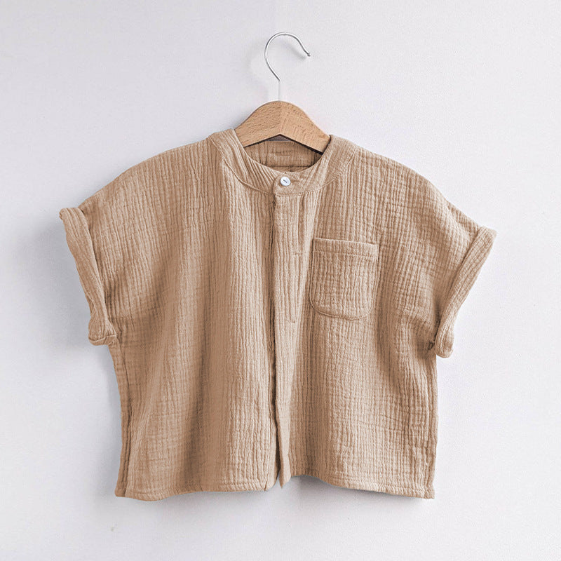 Cotton Double-layer Gauze Shirt Boy Casual Short-sleeved Top