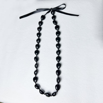 New Acrylic  Nut Black Ribbon Knotted Necklace