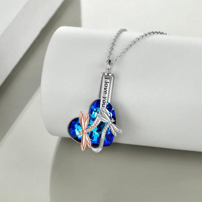 Sterling Silver Dragonfly Crystal Urn Pendant Necklace as Gifts for Women