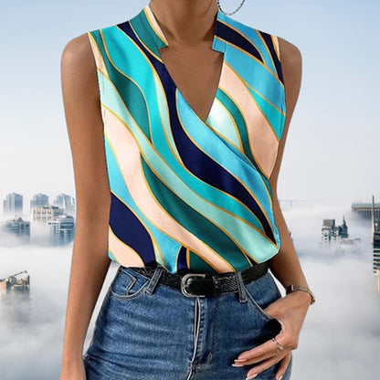 Women's Fashionable Color Abstract Graphic V-neck Vest