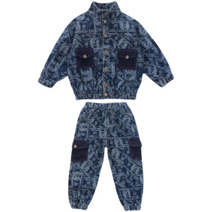 Fashion Simple Print Boy Denim Suit