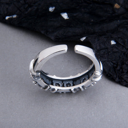 S925 Sterling Silver Hip Hop Retro Distressed Winding Zircon Ring