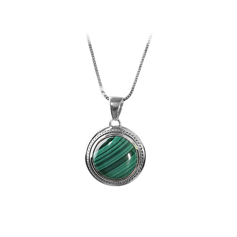 S925 Sterling Silver Inlaid Malachite Pendant Simple