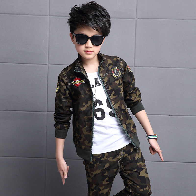 Children's Camouflage Uniform Suit Military Sports Two-piece Set