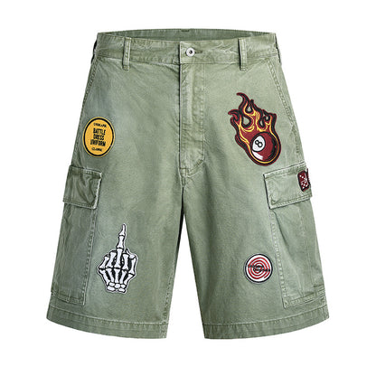 Vintage Worn Looking Washed-out Embroidered Cargo Shorts