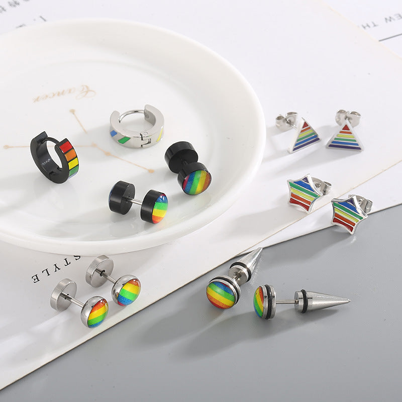 Stainless Steel Fashion Creative Rainbow Geometric Earrings