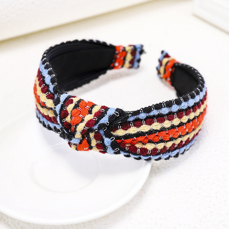 Knitted Colored Wool Contrasting Stripe Headband