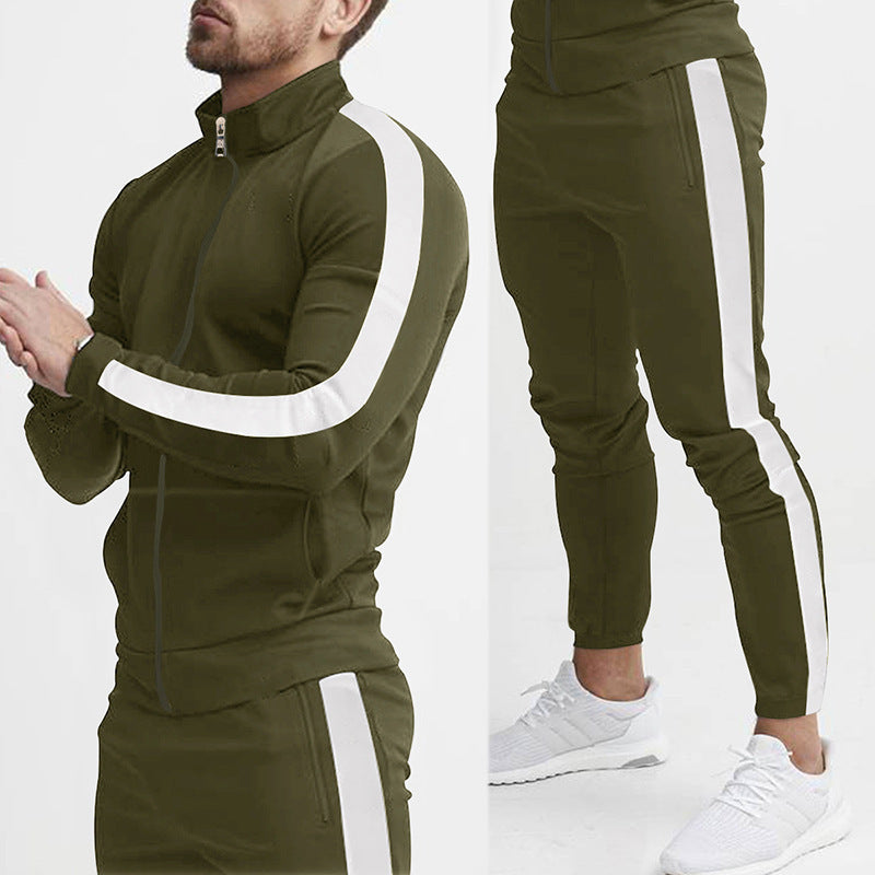 Men's Fashion Personalized Color Matching Hooded Sports Suit