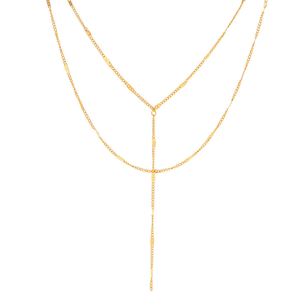 18K Gold Stainless Steel Double-layer Y-shaped Necklace