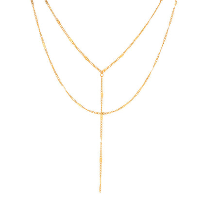 18K Gold Stainless Steel Double-layer Y-shaped Necklace