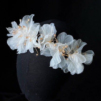 Women's Tulle Flower Headband Earring Set