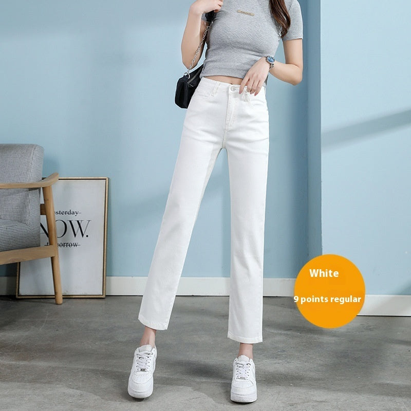 White Jeans Korean Style High Waist Stretch Cigarette Pants Small Cropped Straight Pants