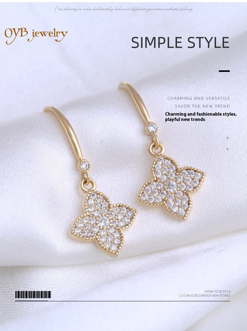 Women's Exquisite Four-leaf Clover Shiny Zircon Flower All-match Light Luxury And Simplicity Earrings