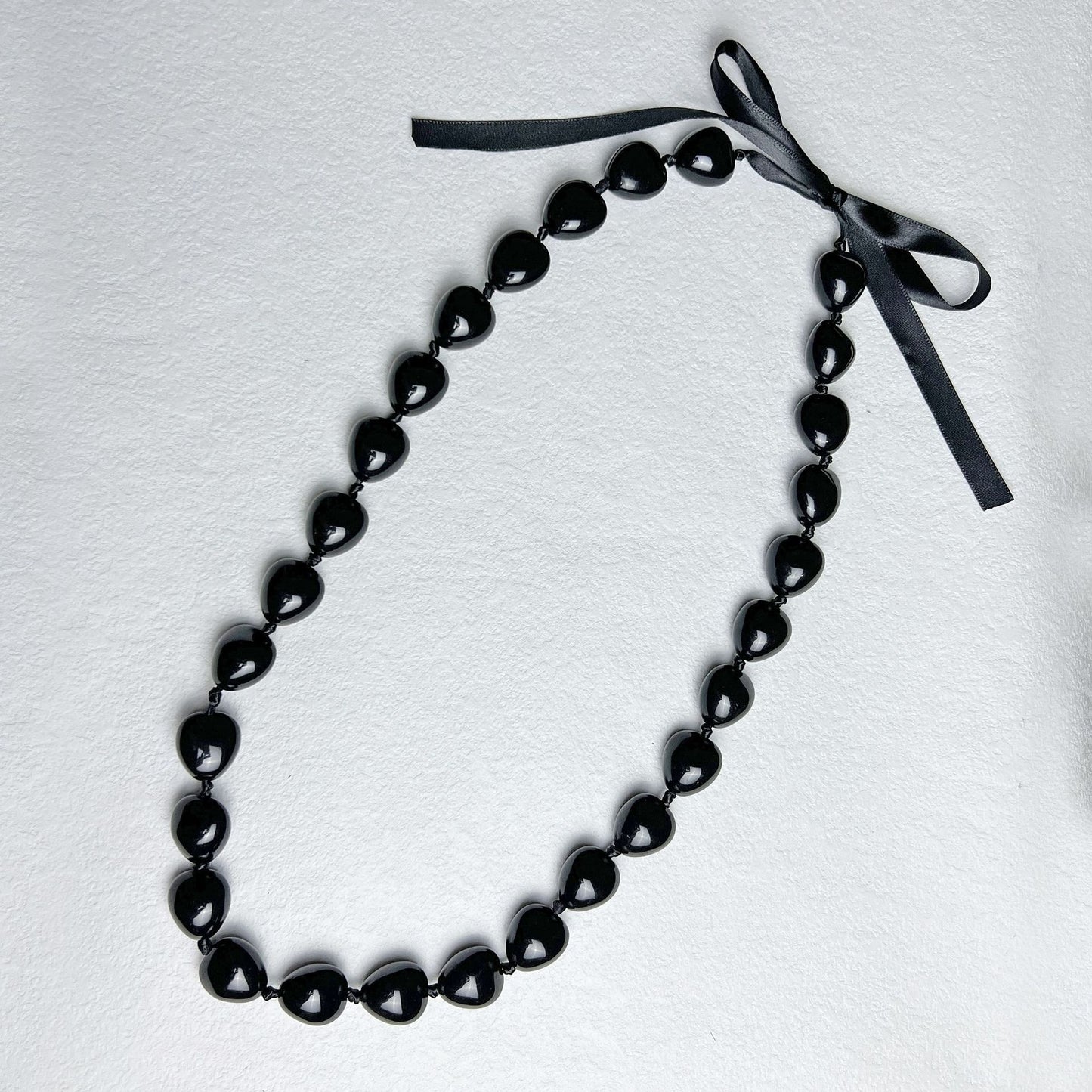 New Acrylic  Nut Black Ribbon Knotted Necklace