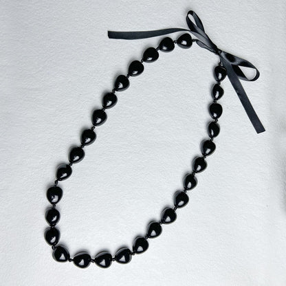 New Acrylic  Nut Black Ribbon Knotted Necklace