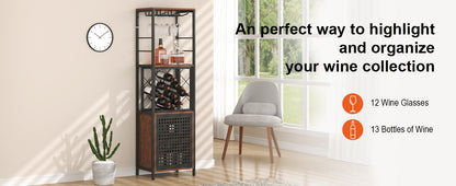 VEVOR Wine Bar Cabinet Wine Table for Liquor & Glasses Freestanding Farmhouse Wood Bar Cabinet Natural