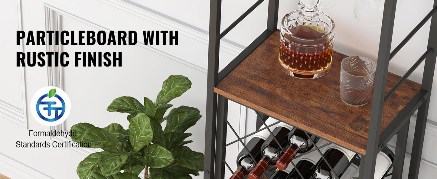 VEVOR Wine Bar Cabinet Wine Table for Liquor & Glasses Freestanding Farmhouse Wood Bar Cabinet Natural