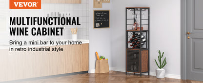 VEVOR Wine Bar Cabinet Wine Table for Liquor & Glasses Freestanding Farmhouse Wood Bar Cabinet Natural