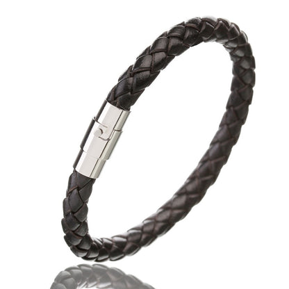 Genuine Leather Bracelet Men Stainless Steel Magnetic Clasp Handmade Men Bracelets Bangles Braided Leather Bracelet Wholesale