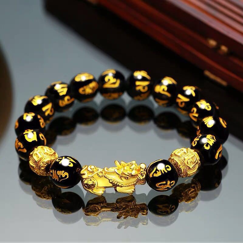 Feng Shui Men's Lucky Prayer Beads Bracelet for Men Women Wristband Gold Color Pixiu Wealth and Good Luck Changing Bracelets