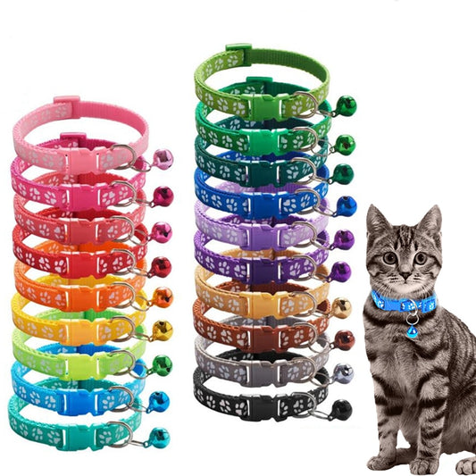 Pet Collar With Bell Cartoon Footprint Colorful for Dogs, Puppy, Cast. Adjustable Safety Bell Ring .